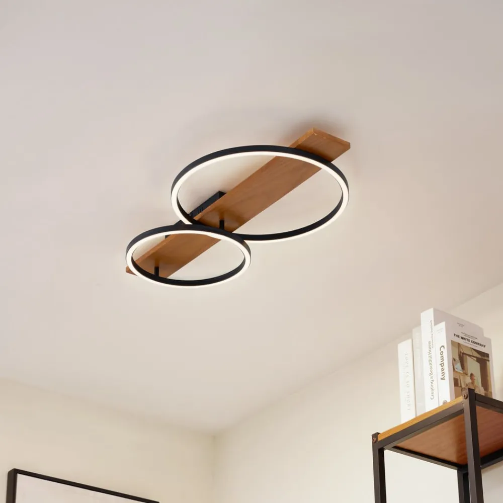 Lindby LED-taklampe Galad, svart, tre, 2 lyskilder, 75 cm| Led-Innendørs