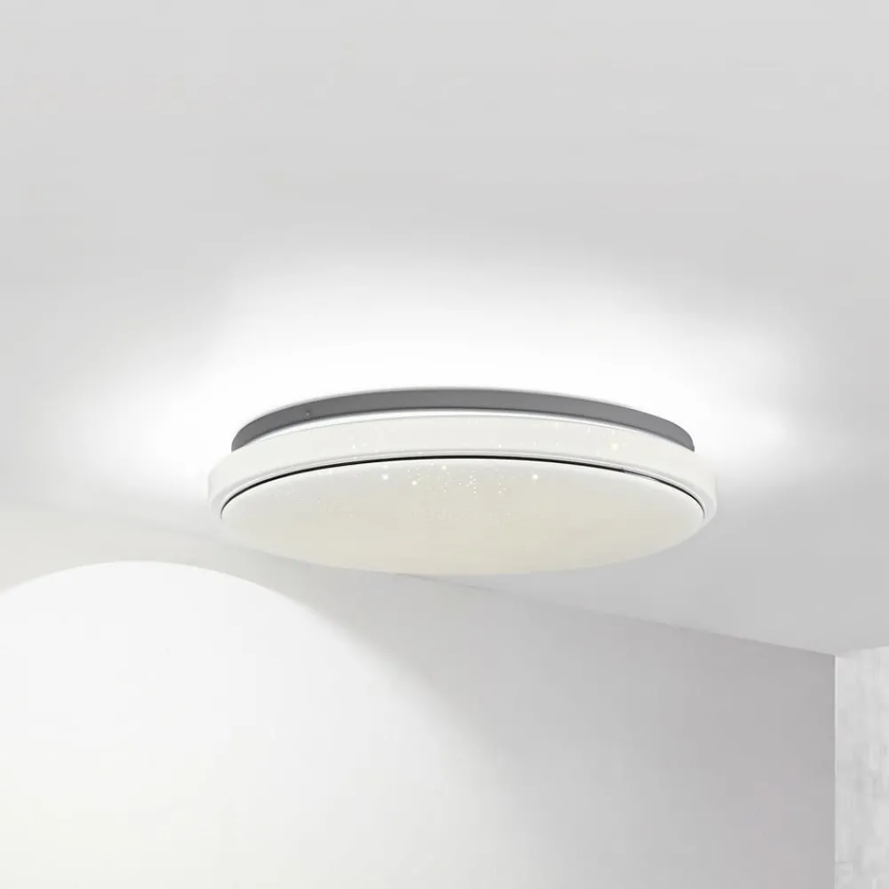 Lindby LED-taklampe Glamo, Ø 39 cm, krom, hvit, IP44| Led-Innendørs