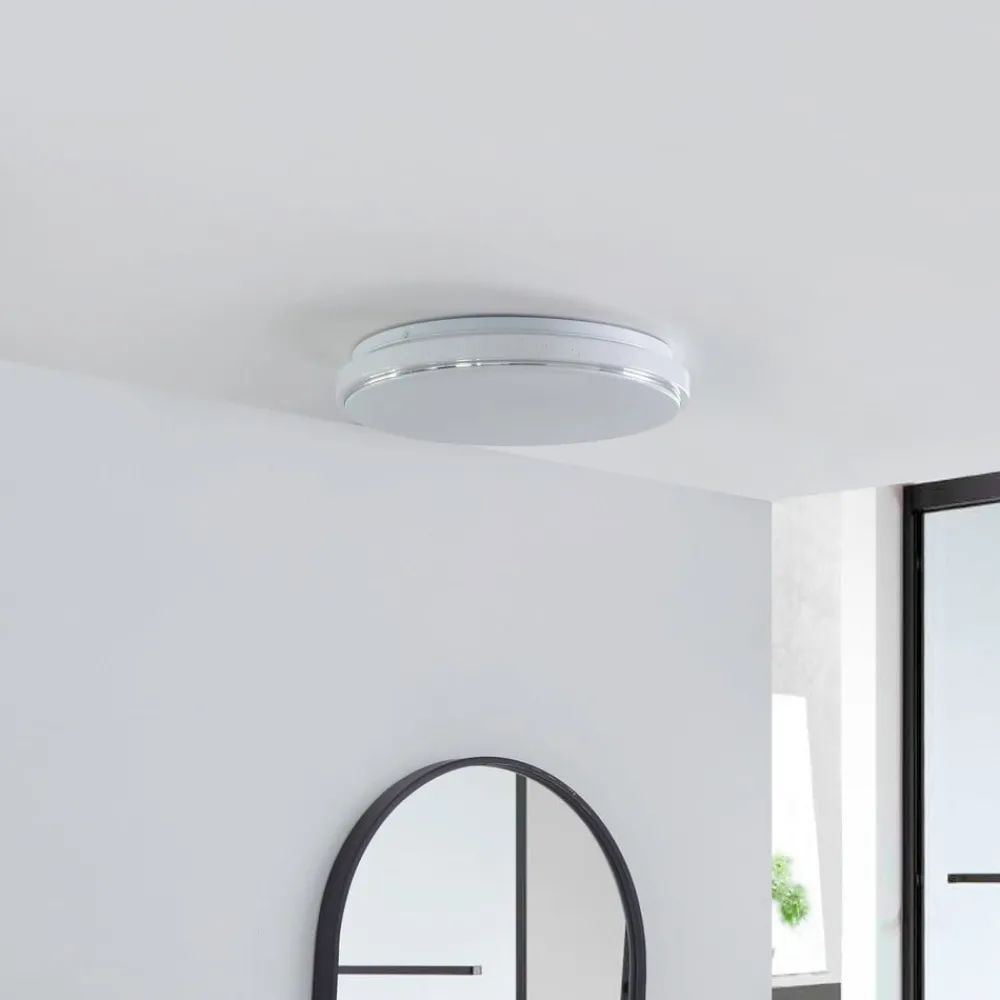 Lindby LED-taklampe Glamo, Ø 39 cm, krom, hvit, IP44| Led-Innendørs