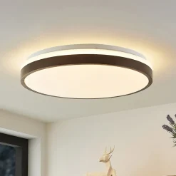 Lindby LED-taklampe Hudsona, Ø 49 cm, tre, brun| Design- Og Hotellbelysning