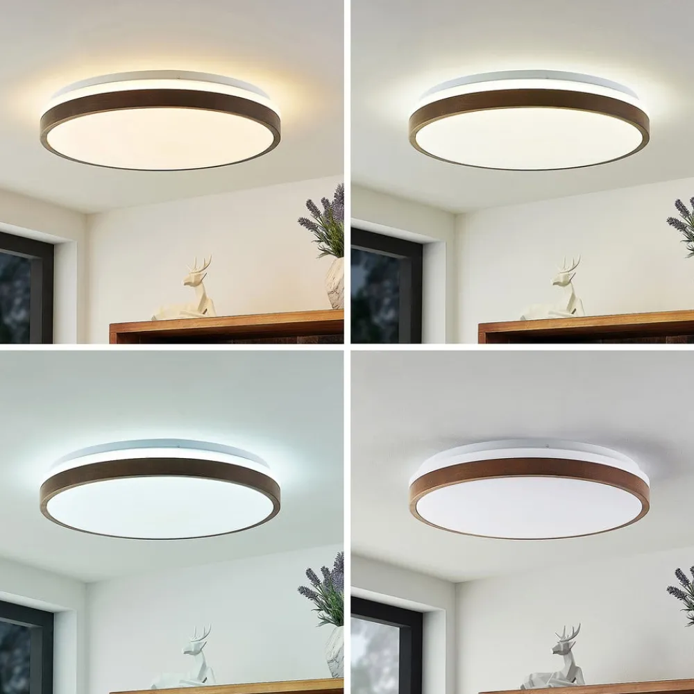 Lindby LED-taklampe Hudsona, Ø 49 cm, tre, brun| Design- Og Hotellbelysning