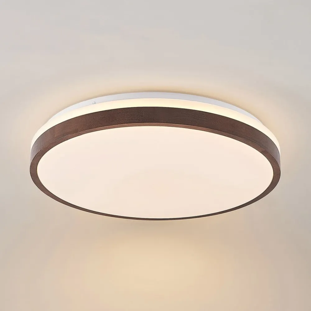 Lindby LED-taklampe Hudsona, Ø 49 cm, tre, brun| Design- Og Hotellbelysning