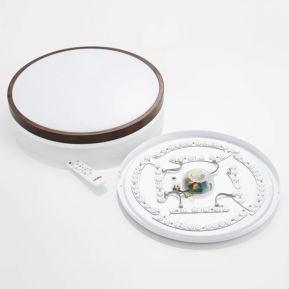 Lindby LED-taklampe Hudsona, Ø 49 cm, tre, brun| Design- Og Hotellbelysning