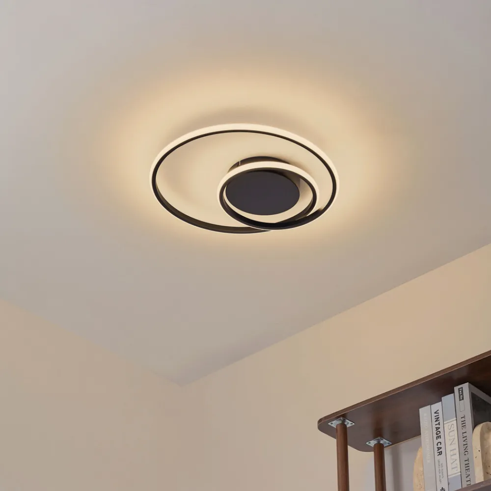 Lindby LED-taklampe Kyron, svart, aluminium, dimbar, Ø45cm Sale