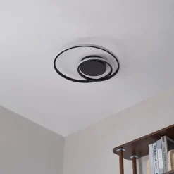 Lindby LED-taklampe Kyron, svart, aluminium, dimbar, Ø45cm Sale