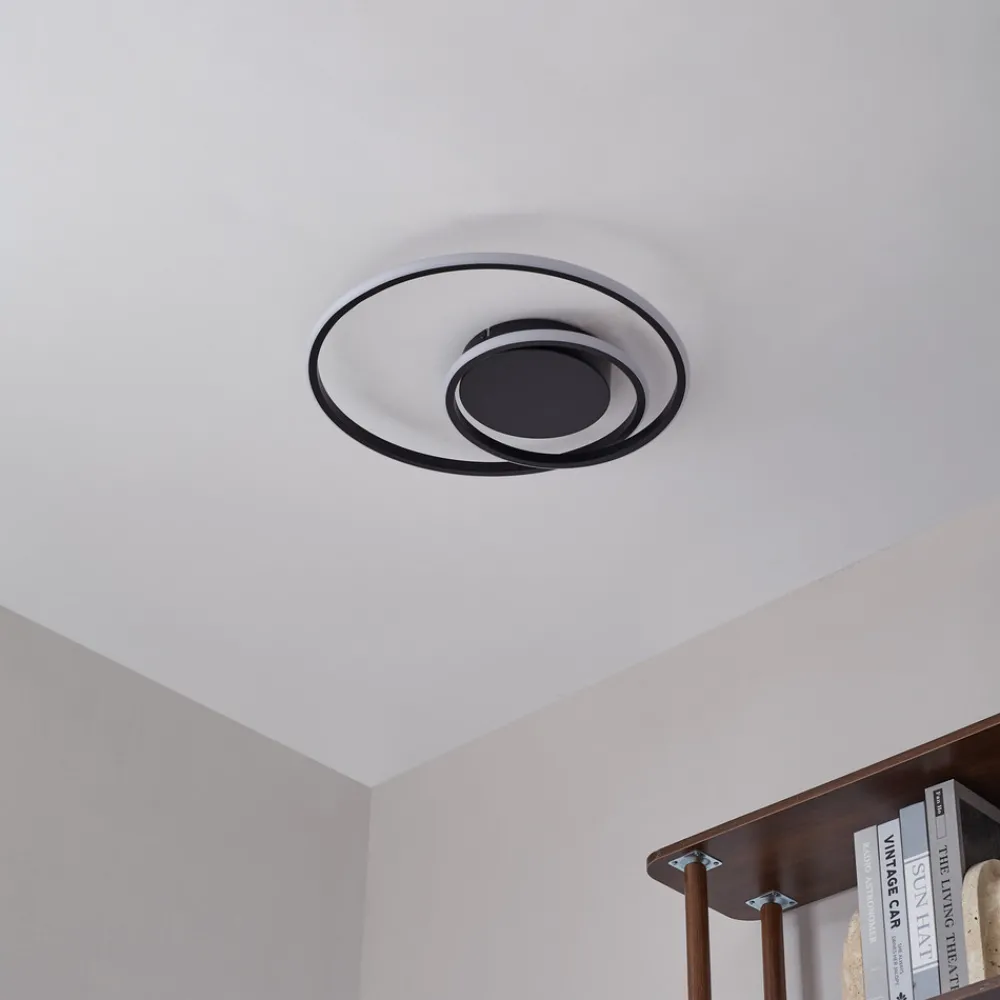 Lindby LED-taklampe Kyron, svart, aluminium, dimbar, Ø45cm Sale