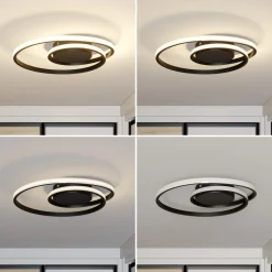 Lindby LED-taklampe Kyron, svart, aluminium, dimbar, Ø45cm Sale