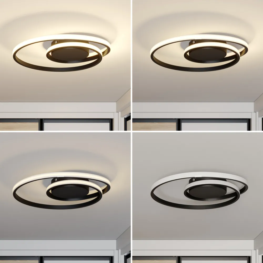 Lindby LED-taklampe Kyron, svart, aluminium, dimbar, Ø45cm Sale