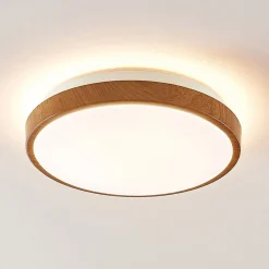 Lindby LED-taklampe Mendosa, rund, lyst tre, Ø 29cm| Design- Og Hotellbelysning|Led-Innendørs