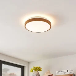 Lindby LED-taklampe Mendosa, rund, lyst tre, Ø 29cm| Design- Og Hotellbelysning|Led-Innendørs