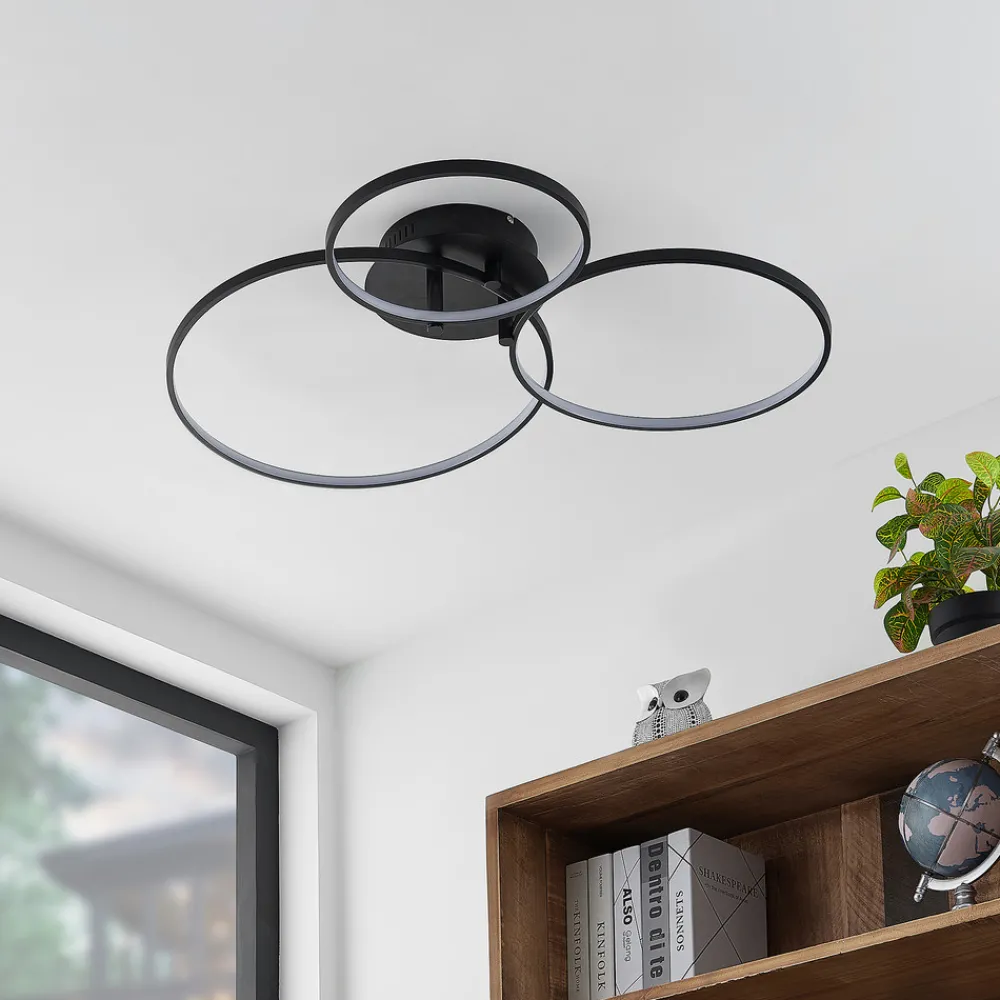 Lindby LED-taklampe Rayk, svart, metall, 77 cm, dimbar Clearance