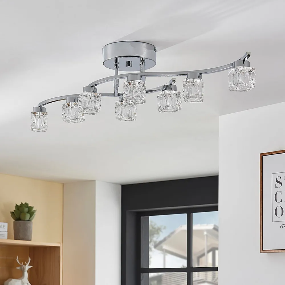 Lindby LED-taklampe Yaro, 8 lyskilder, krom, dimbar Online