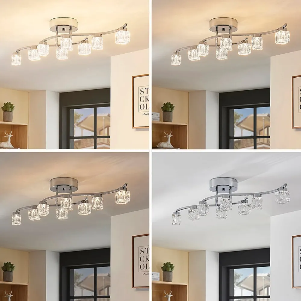 Lindby LED-taklampe Yaro, 8 lyskilder, krom, dimbar Online