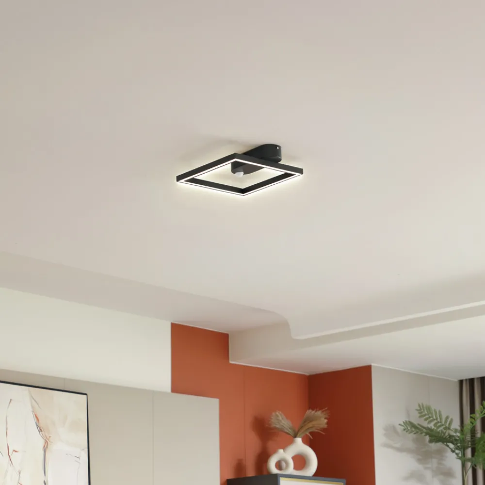 Lindby LED-taklampe Yulla, 34 cm, svart, sensor Hot