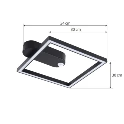 Lindby LED-taklampe Yulla, 34 cm, svart, sensor Hot