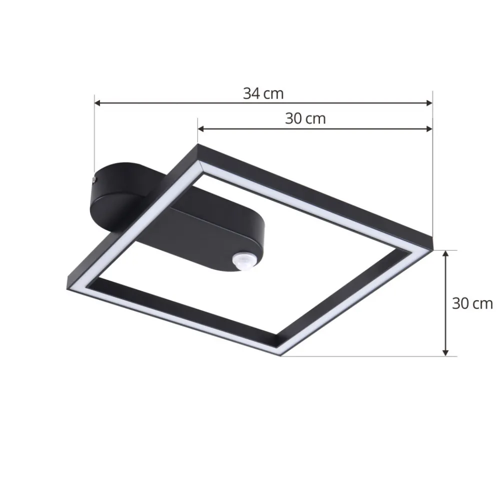 Lindby LED-taklampe Yulla, 34 cm, svart, sensor Hot