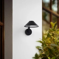 Lindby LED-vegglampe Capelo, svart, aluminium, Ø20cm| Kommersiell Utebelysning|Led-Utendørs