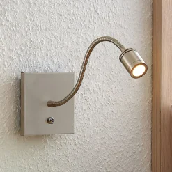 Lindby LED-vegglampe Legera, 11 cm, nikkelfarget, fleksibel arm| Led-Innendørs|Vegglamper