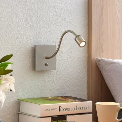 Lindby LED-vegglampe Legera, 11 cm, nikkelfarget, fleksibel arm| Led-Innendørs|Vegglamper