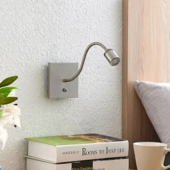 Lindby LED-vegglampe Legera, 11 cm, nikkelfarget, fleksibel arm| Led-Innendørs|Vegglamper