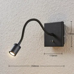 Lindby LED-vegglampe Mayar, 2stk, svart, leselampe, 11 cm| Design- Og Hotellbelysning|Led-Innendørs