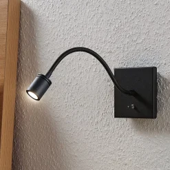 Lindby LED-vegglampe Mayar, svart, metall, leselampe, 11 cm| Design- Og Hotellbelysning|Led-Innendørs