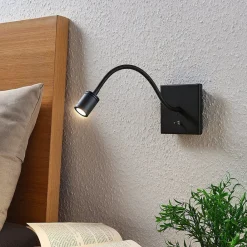 Lindby LED-vegglampe Mayar, svart, metall, leselampe, 11 cm| Design- Og Hotellbelysning|Led-Innendørs