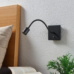 Lindby LED-vegglampe Mayar, svart, metall, leselampe, 11 cm| Design- Og Hotellbelysning|Led-Innendørs
