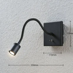 Lindby LED-vegglampe Mayar, svart, metall, leselampe, 11 cm| Design- Og Hotellbelysning|Led-Innendørs