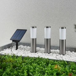 Lindby Lexiane LED-solcellelamper, sett med 3, stål New