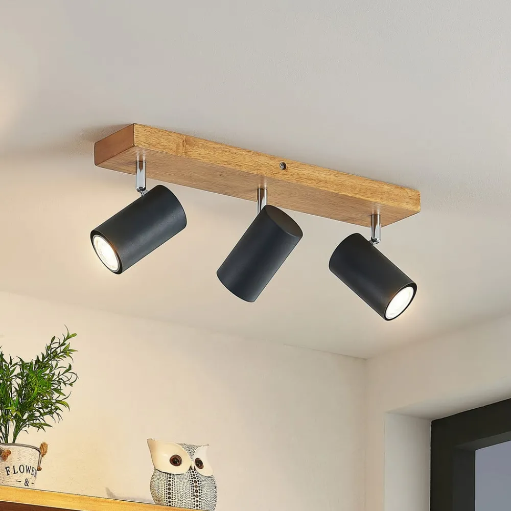 Lindby Maniva downlight, 44 cm, 3 lyskilder, svart, GU10| Spotter I Tak|Taklamper