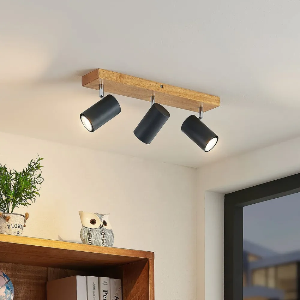 Lindby Maniva downlight, 44 cm, 3 lyskilder, svart, GU10| Spotter I Tak|Taklamper