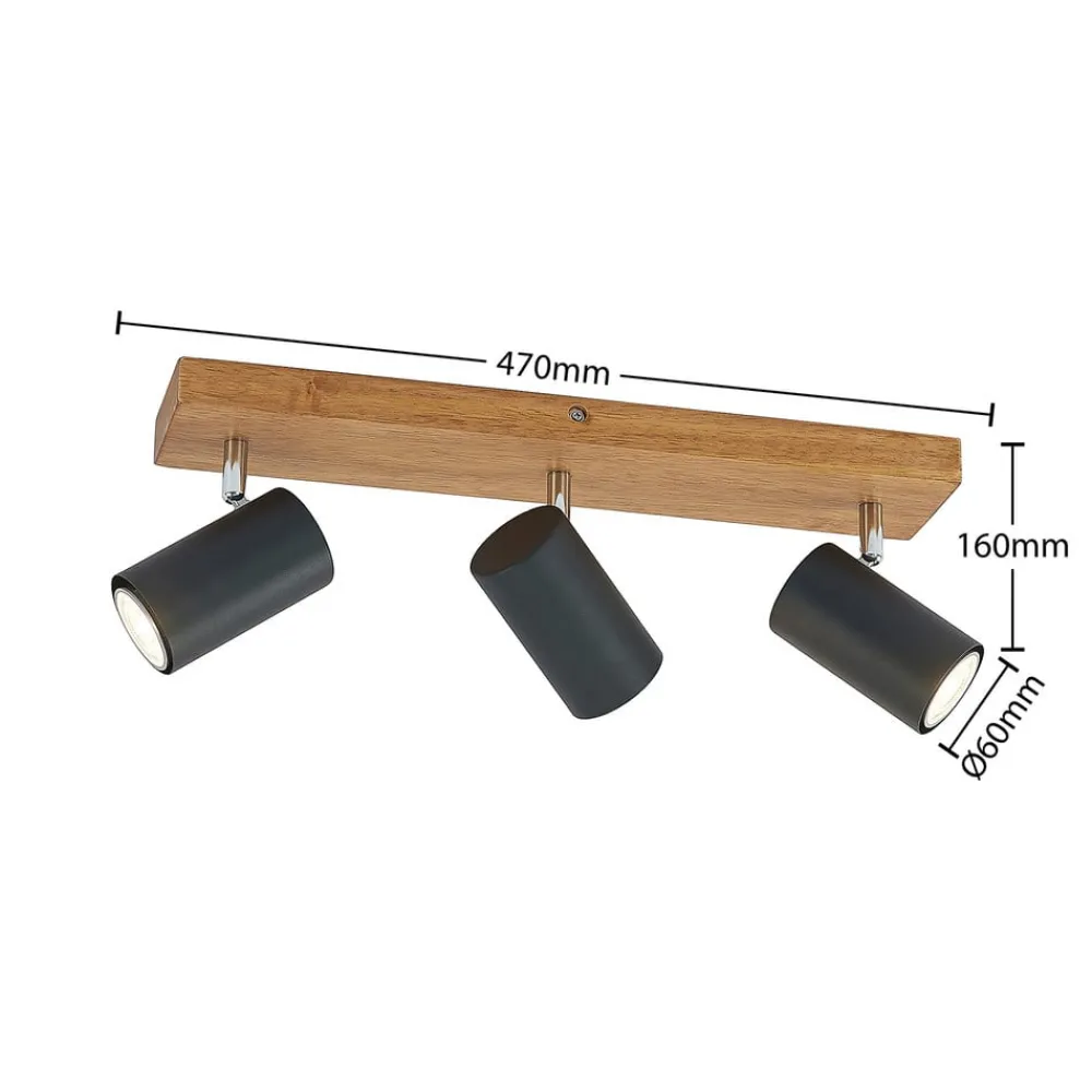 Lindby Maniva downlight, 44 cm, 3 lyskilder, svart, GU10| Spotter I Tak|Taklamper