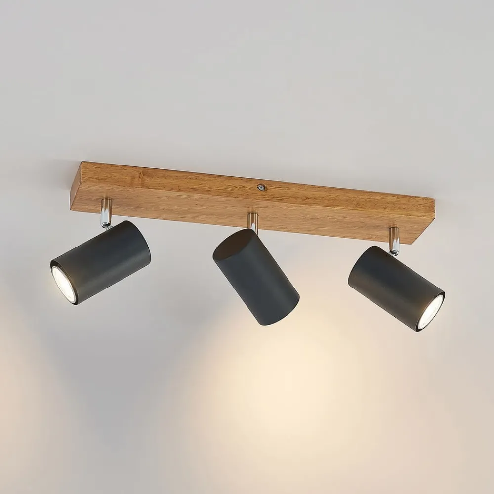 Lindby Maniva downlight, 44 cm, 3 lyskilder, svart, GU10| Spotter I Tak|Taklamper