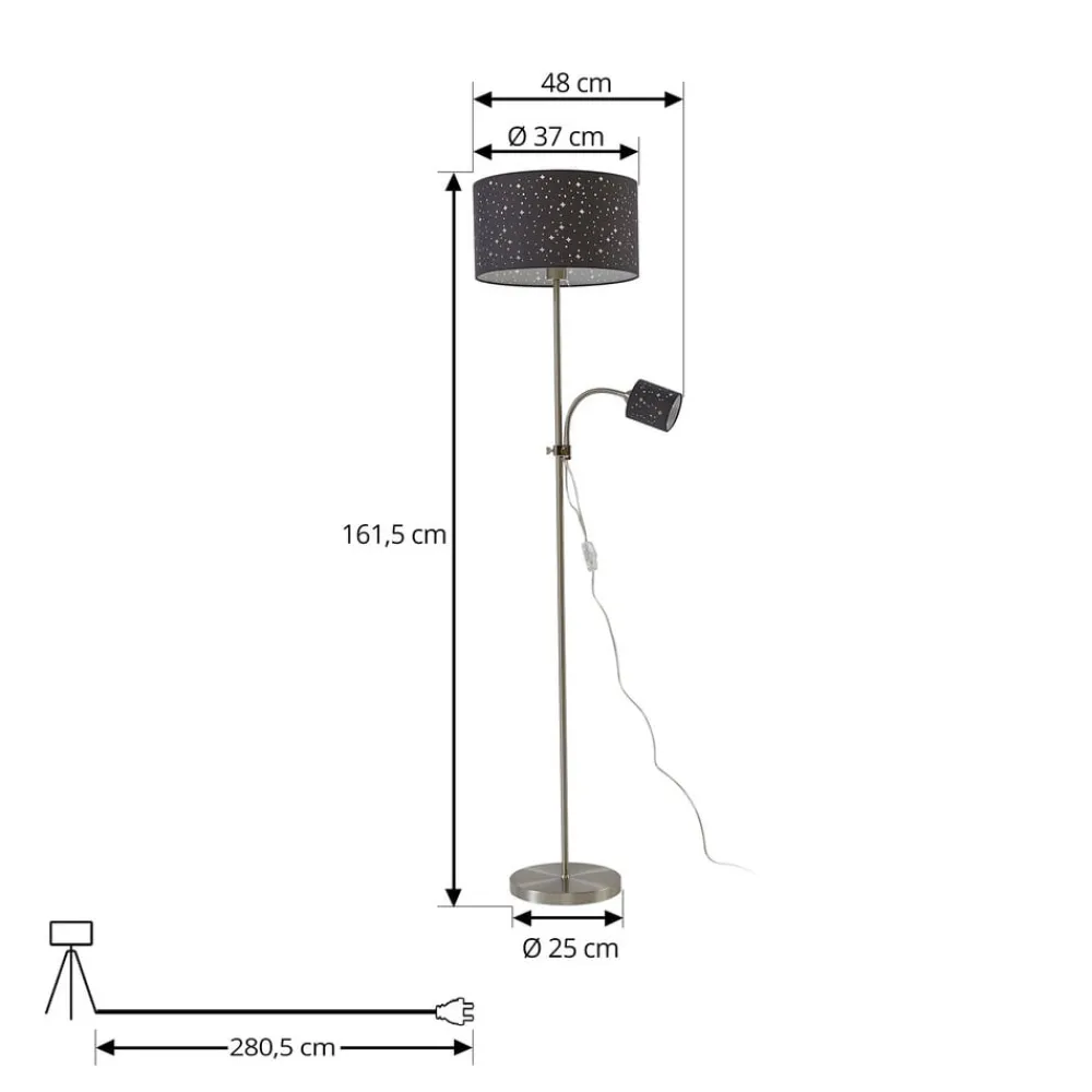 Lindby Melanie gulvlampe, grå, stoff, Ø 36 cm, 2 lyskilder.| Gulvlamper