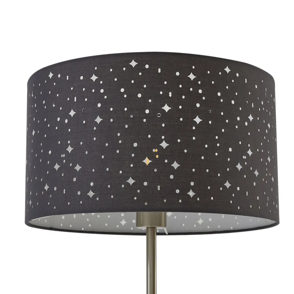 Lindby Melanie gulvlampe, grå, stoff, Ø 36 cm, 2 lyskilder.| Gulvlamper