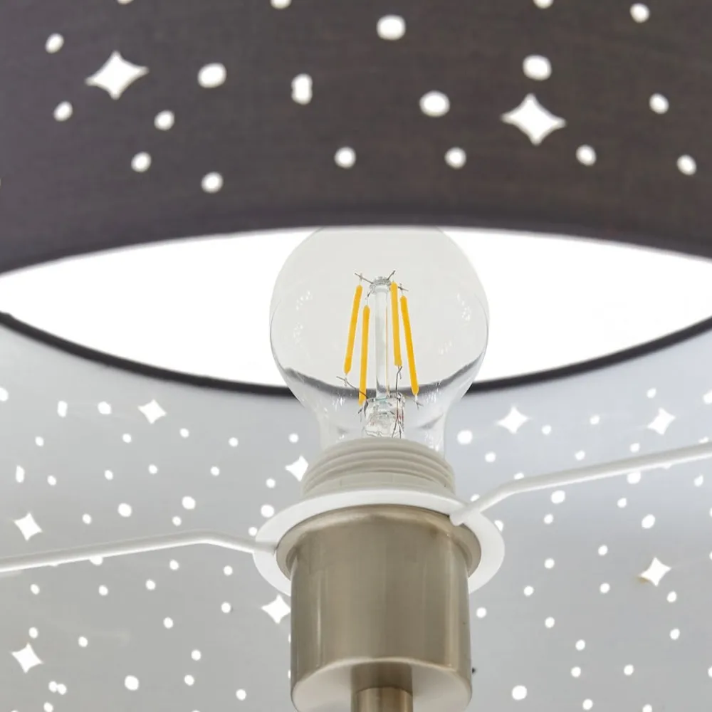 Lindby Melanie gulvlampe, grå, stoff, Ø 36 cm, 2 lyskilder.| Gulvlamper