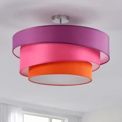 Lindby Melia taklampe, lilla/rosa/oransje, tekstil, Ø56cm| Design- Og Hotellbelysning|Taklamper