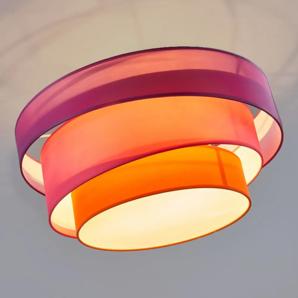 Lindby Melia taklampe, lilla/rosa/oransje, tekstil, Ø56cm| Design- Og Hotellbelysning|Taklamper