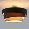 Lindby Melia taklampe, svart/brun, tekstil, Ø 56cm| Design- Og Hotellbelysning|Taklamper