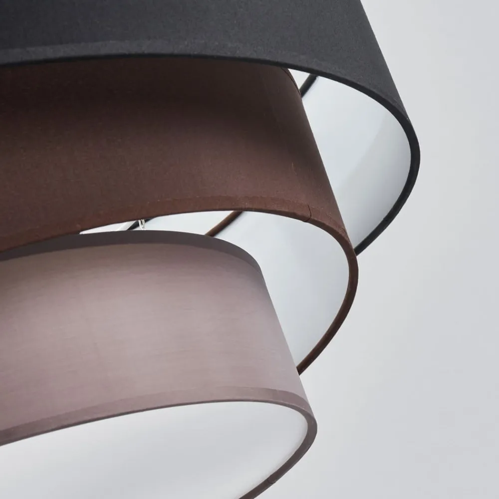 Lindby Melia taklampe, svart/brun, tekstil, Ø 56cm| Design- Og Hotellbelysning|Taklamper