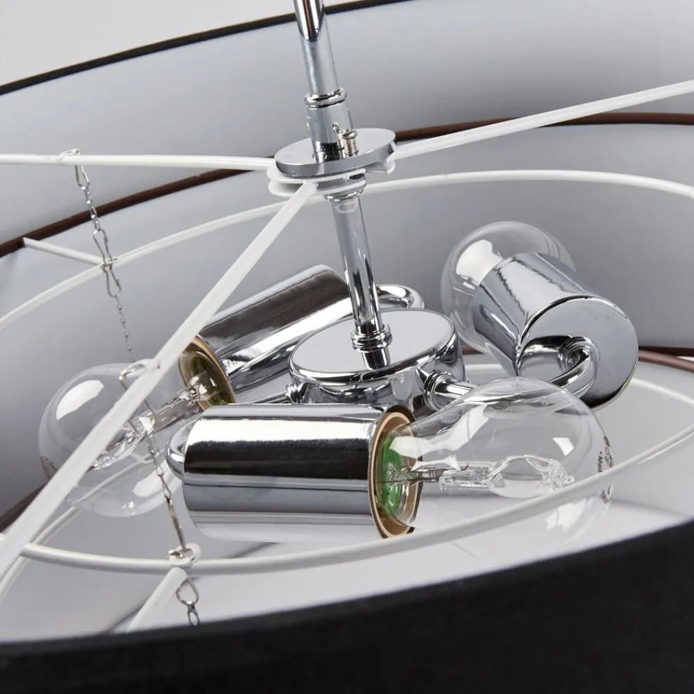 Lindby Melia taklampe, svart/brun, tekstil, Ø 56cm| Design- Og Hotellbelysning|Taklamper