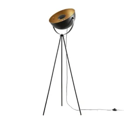 Lindby Meline gulvlampe, svart/gull, metall, stativ| Gulvlamper