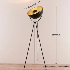 Lindby Meline gulvlampe, svart/gull, metall, stativ| Gulvlamper