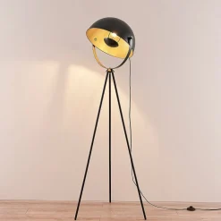 Lindby Meline gulvlampe, svart/gull, metall, stativ| Gulvlamper