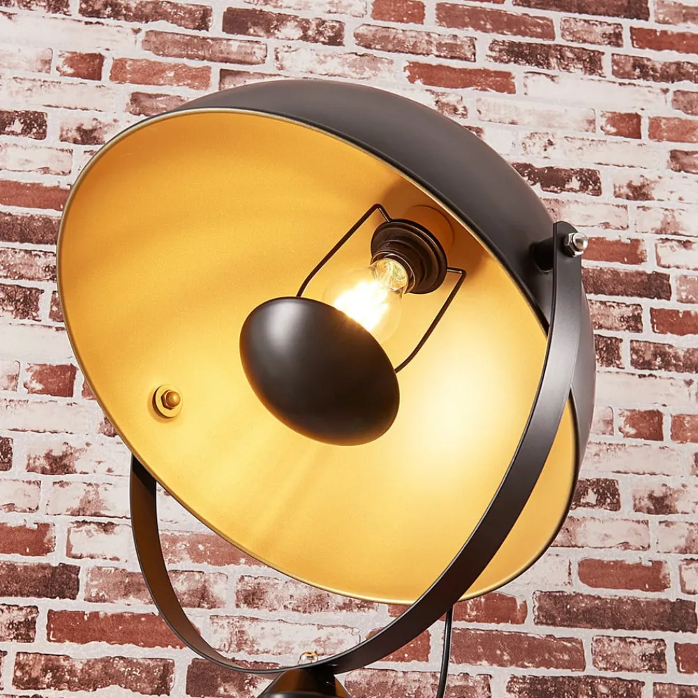 Lindby Meline gulvlampe, svart/gull, metall, stativ| Gulvlamper