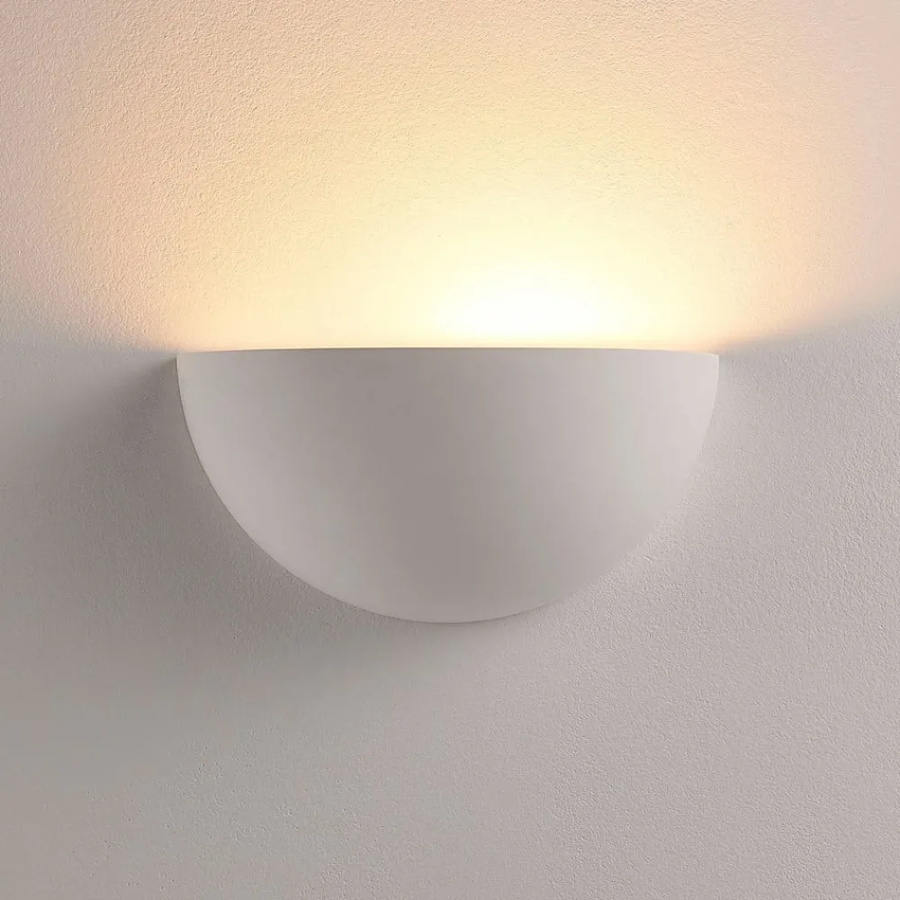 Lindby Narin uplight vegglampe, hvit, gips, halvsirkelformet, 28 cm| Design- Og Hotellbelysning