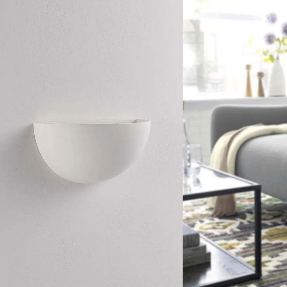 Lindby Narin uplight vegglampe, hvit, gips, halvsirkelformet, 28 cm| Design- Og Hotellbelysning