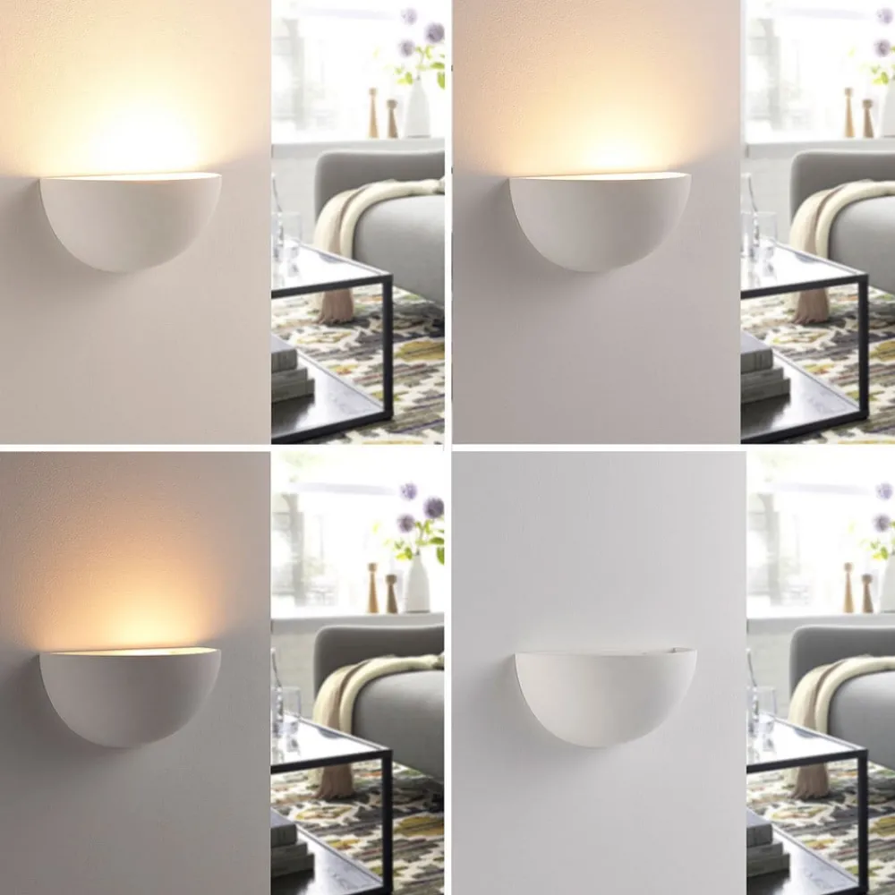 Lindby Narin uplight vegglampe, hvit, gips, halvsirkelformet, 28 cm| Design- Og Hotellbelysning