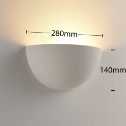 Lindby Narin uplight vegglampe, hvit, gips, halvsirkelformet, 28 cm| Design- Og Hotellbelysning